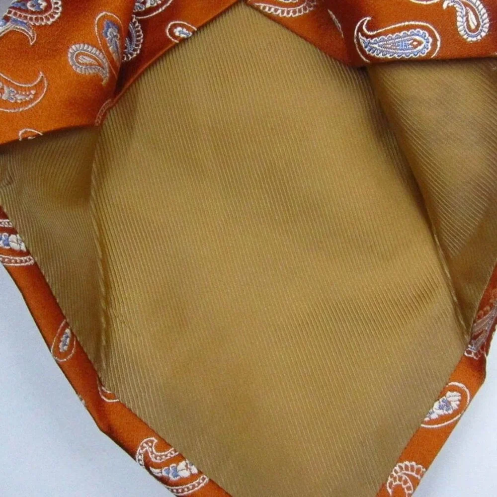 NEW $425 Kiton Napoli Orange With White & Light Blue Paisley Seven-Fold Silk Tie
